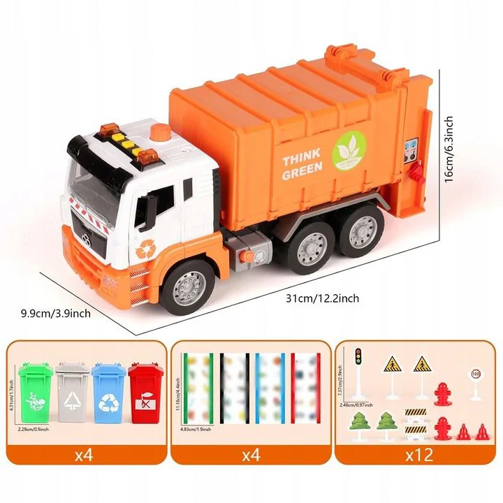 Camion de gunoi cu inertie Wenyi Think Green cu lumina si sunet, 1:10 foto