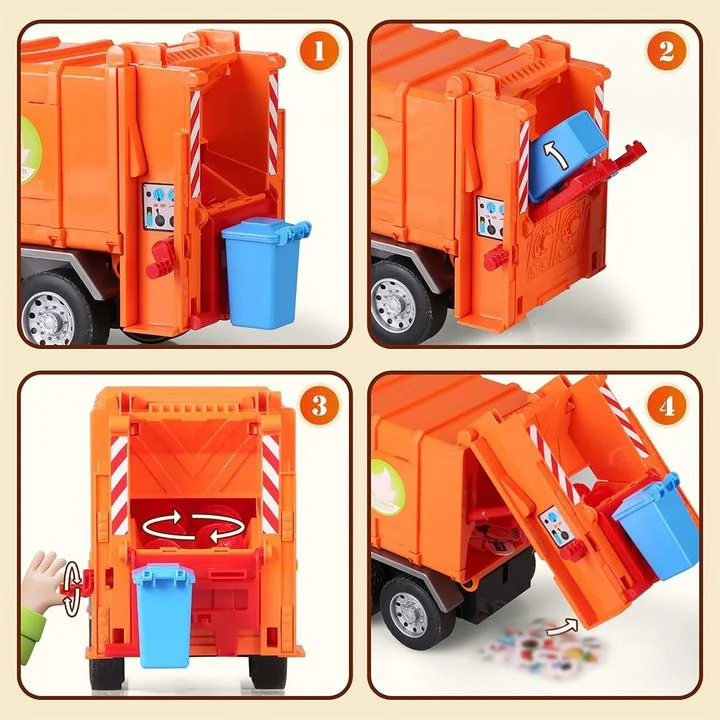 Camion de gunoi cu inertie Wenyi Think Green cu lumina si sunet, 1:10 foto