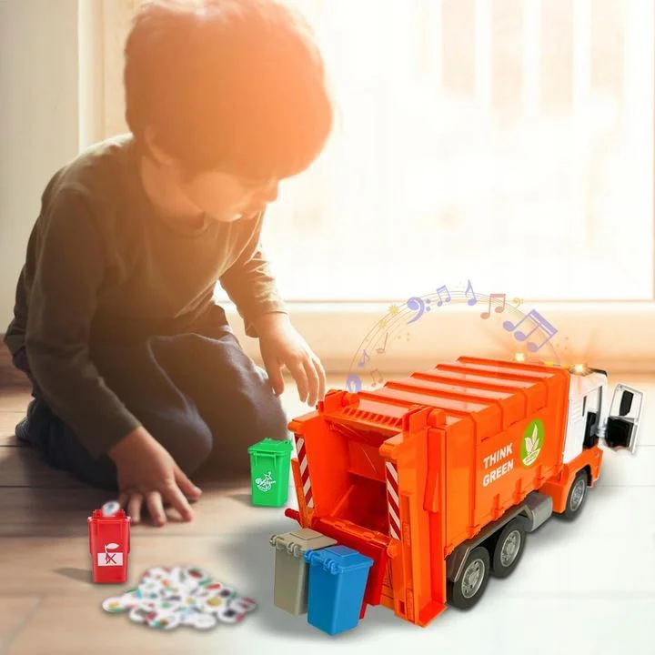 Camion de gunoi cu inertie Wenyi Think Green cu lumina si sunet, 1:10 foto