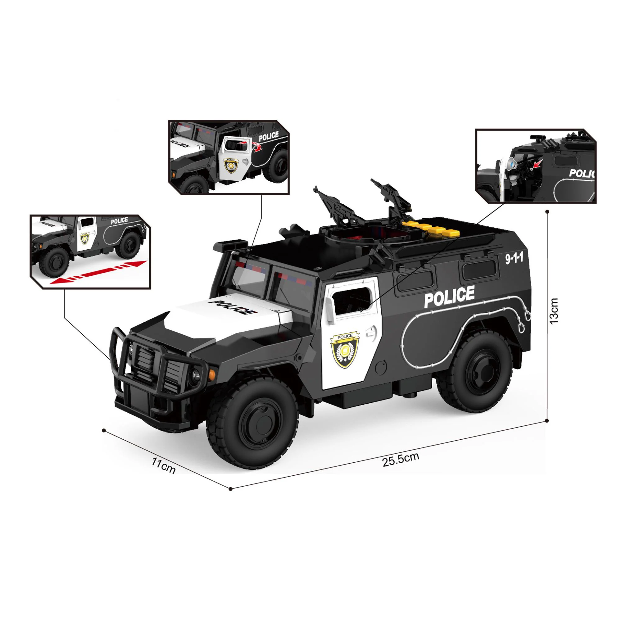 Jeep de politie cu inertie Wenyi cu lumini, sunete si usi mobile, 1:16 foto