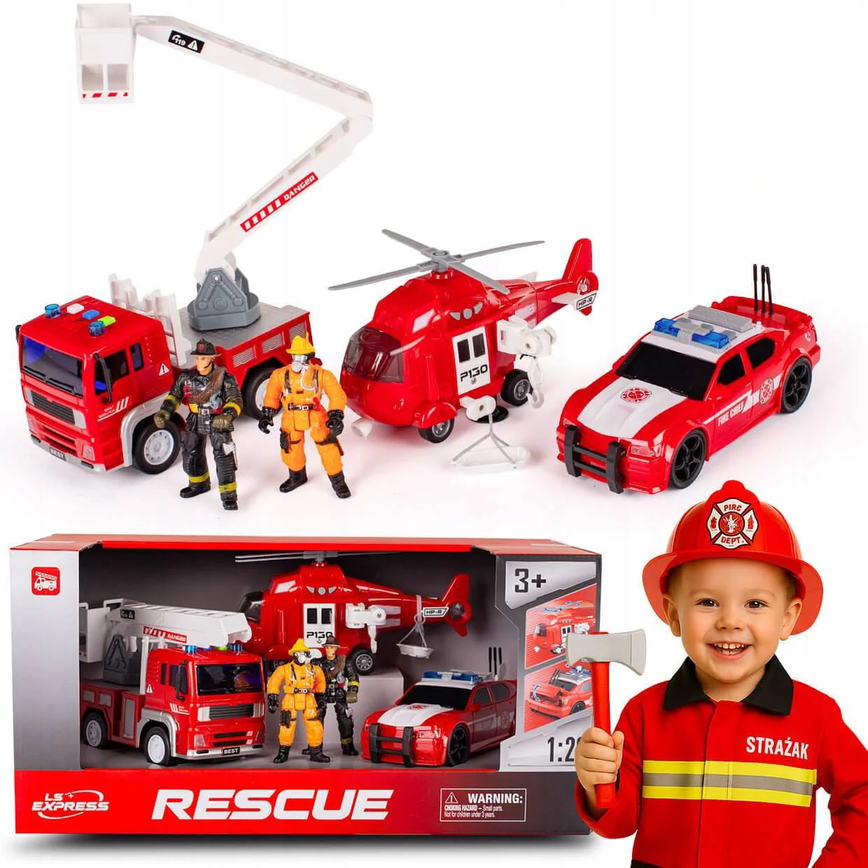 Set masini de pompieri cu frictiune Wenyi cu lumini si sunete, 1:20 foto