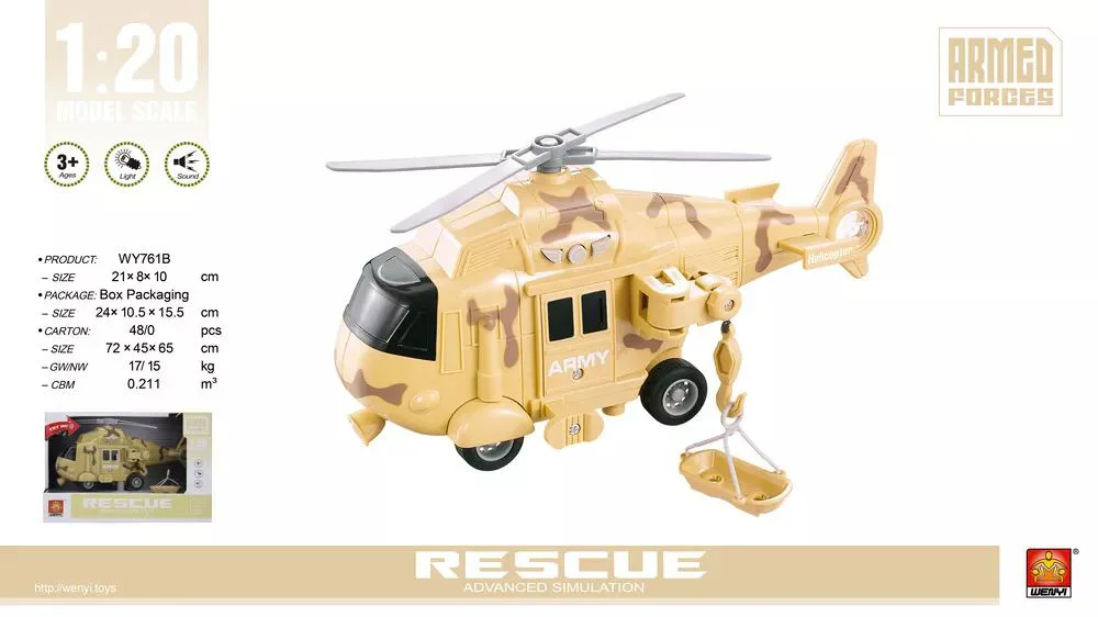 Elicopter militar de salvare cu inertie Wenyi cu lumini si sunete, 1:20 foto