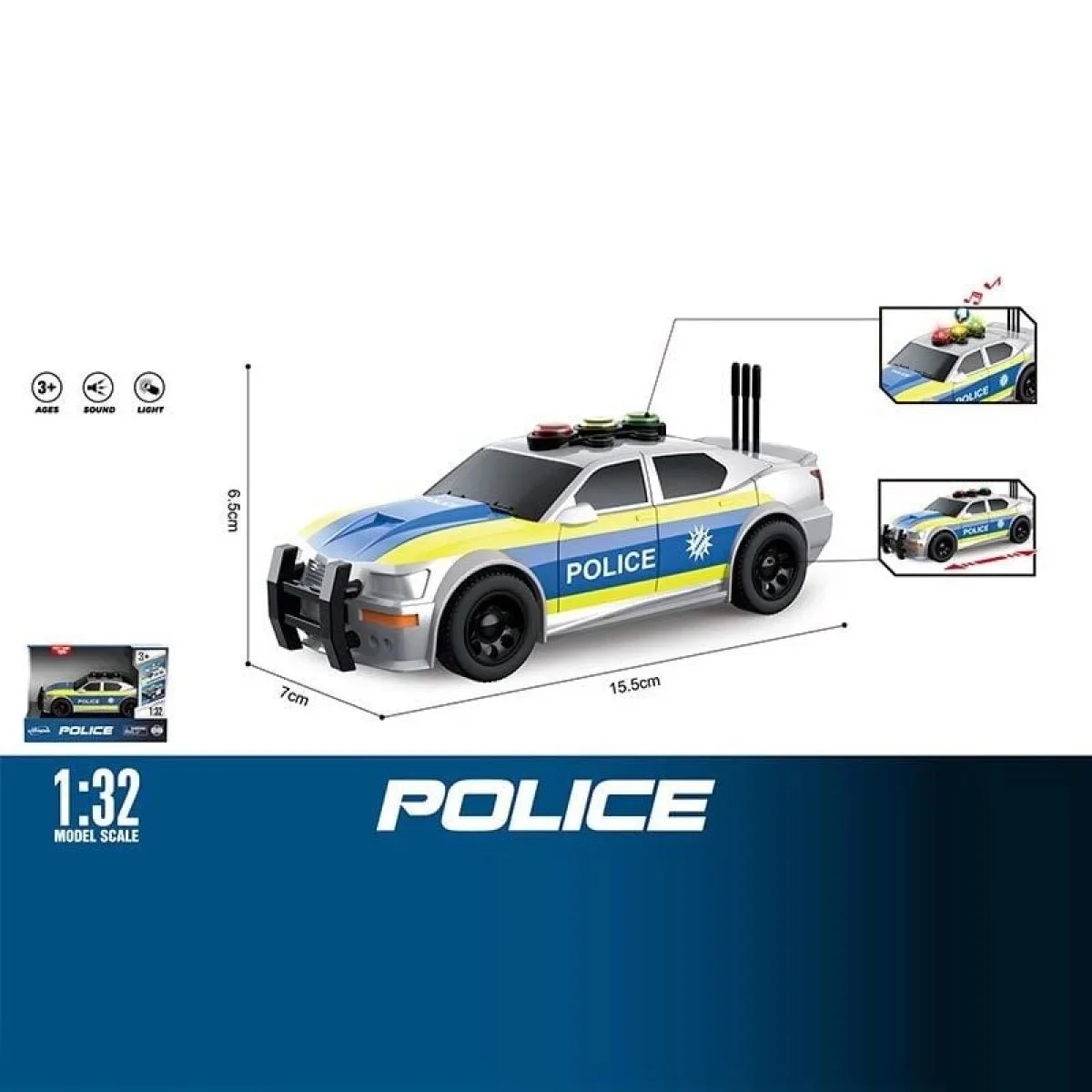 Masina de politie cu frictiune Wenyi cu lumini si sunete, 1:32 foto