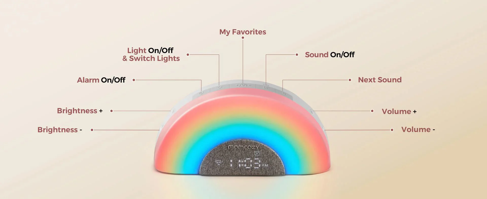 Ночник с успокаивающими звуками Momcozy Rainbow Grey foto