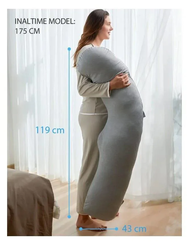 Подушка для беременных в форме J Momcozy Jersey Fabric Light Grey foto