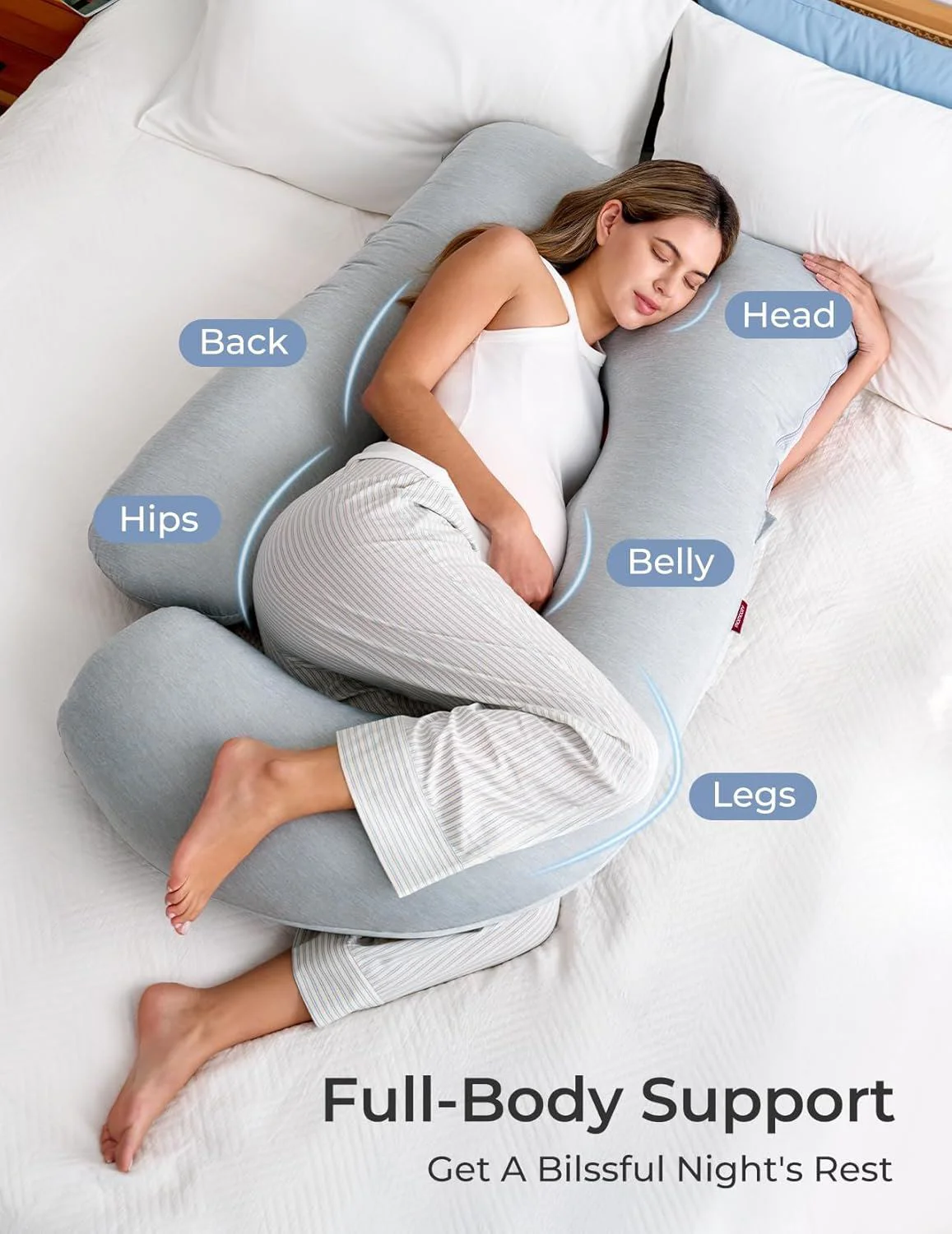 Подушка для беременных в форме U Momcozy Cooling Fabric Light Grey foto