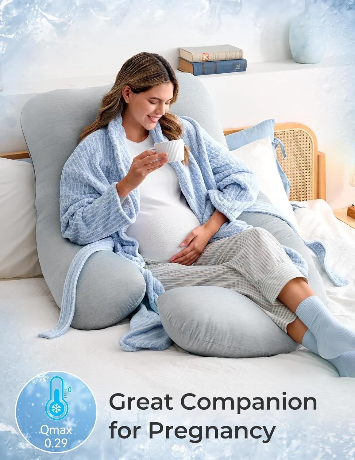 Подушка для беременных в форме U Momcozy Cooling Fabric Light Grey foto