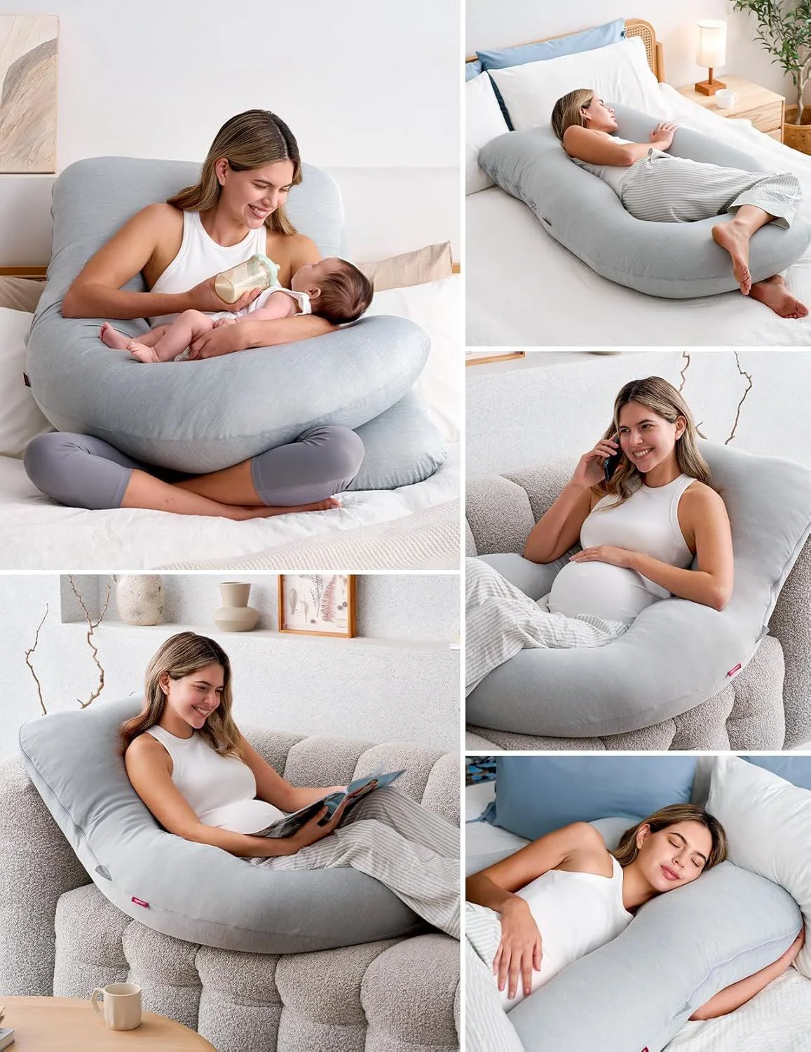 Подушка для беременных в форме U Momcozy Cooling Fabric Light Grey foto