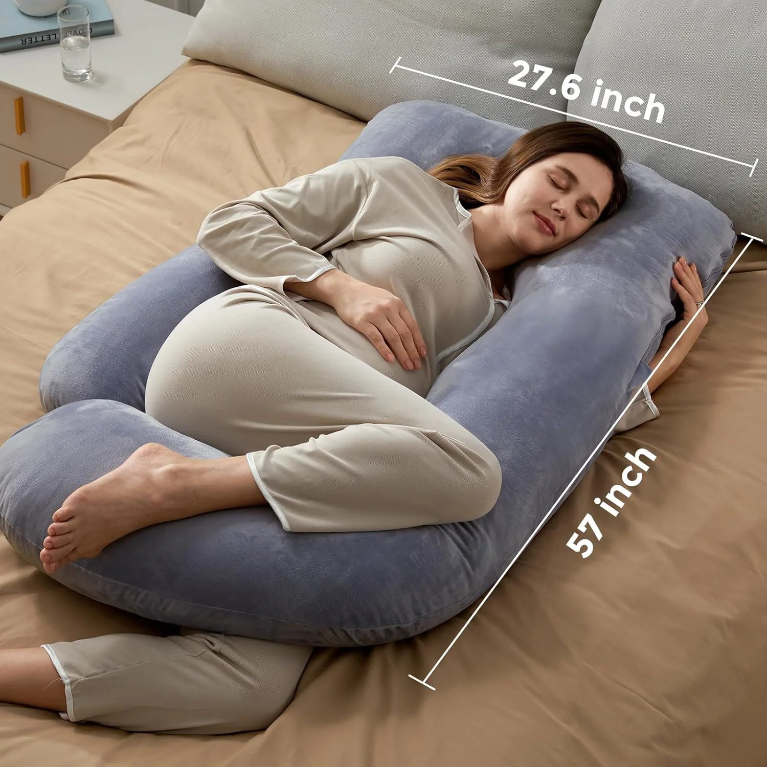 Perna pentru gravide in forma de U Momcozy Velvet Dark Grey foto
