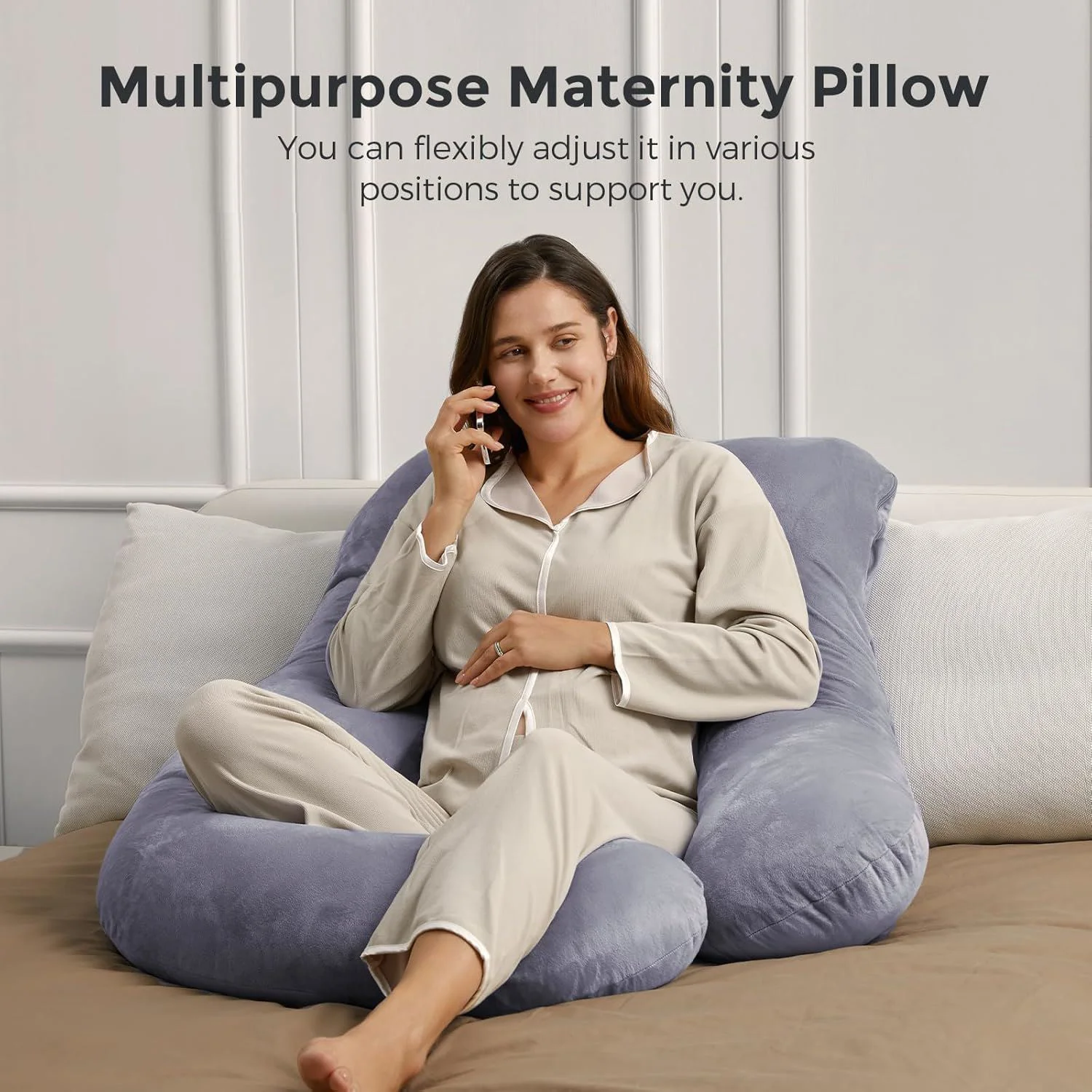 Perna pentru gravide in forma de U Momcozy Velvet Dark Grey foto