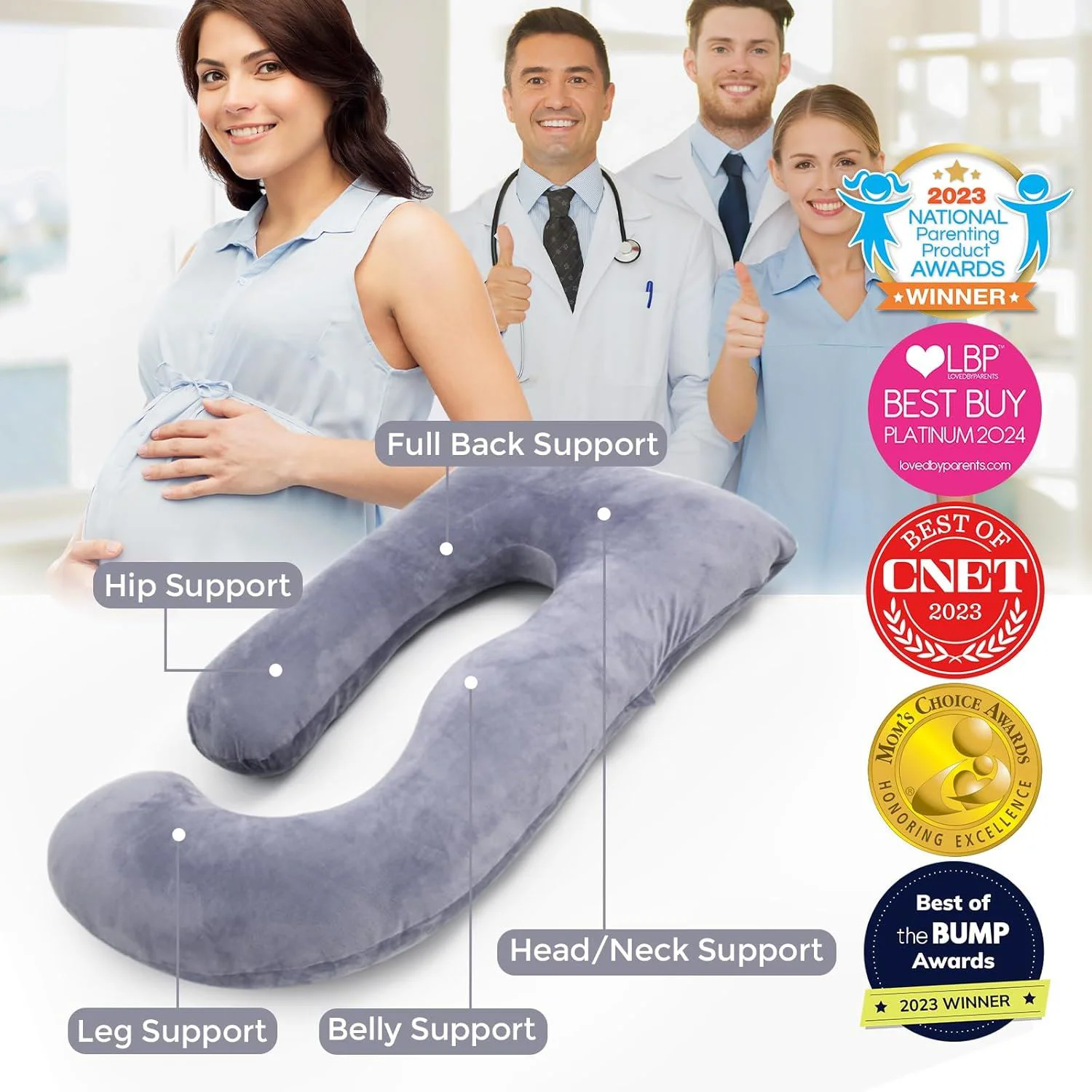 Perna pentru gravide in forma de U Momcozy Velvet Dark Grey foto