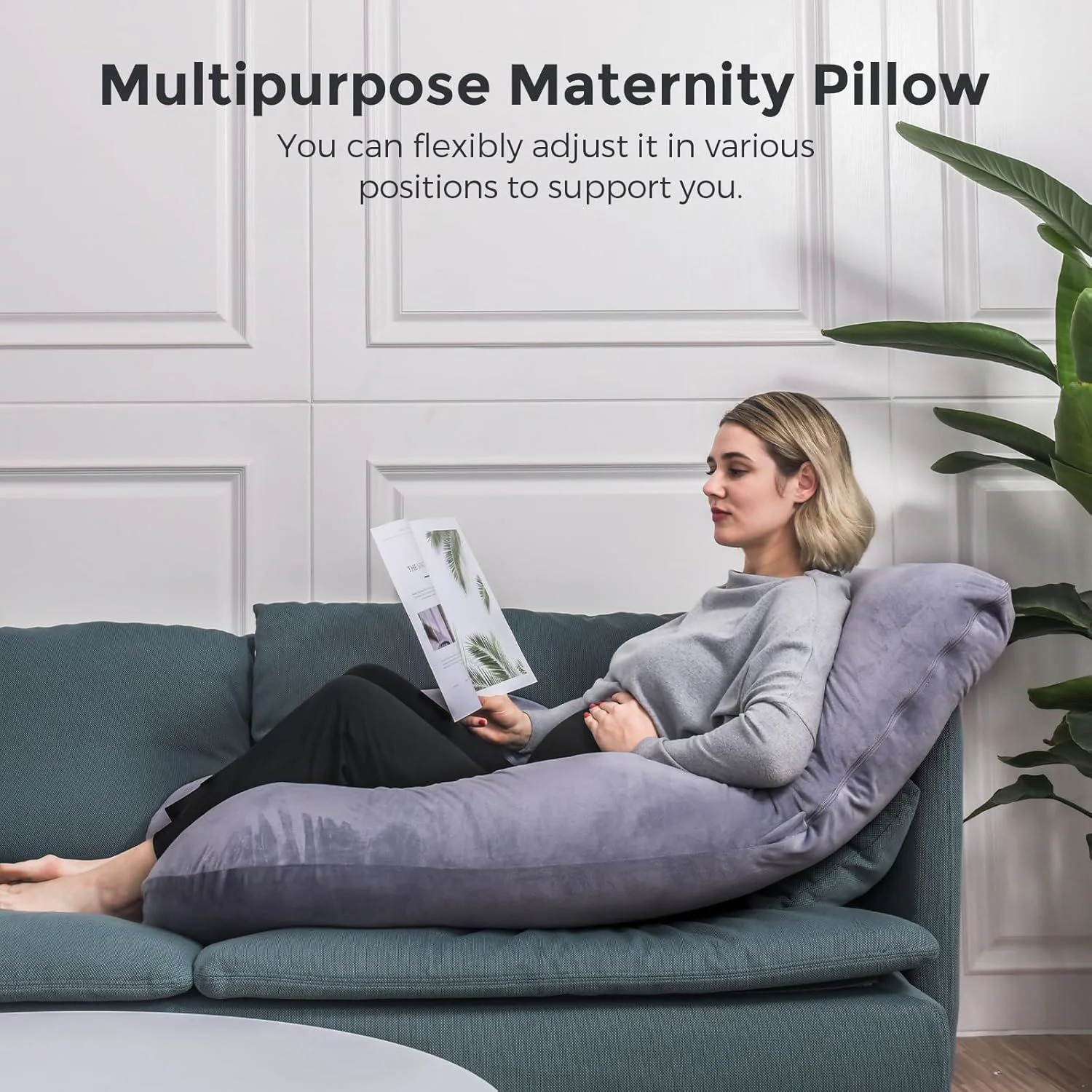 Perna pentru gravide in forma de U Momcozy Velvet Dark Grey foto
