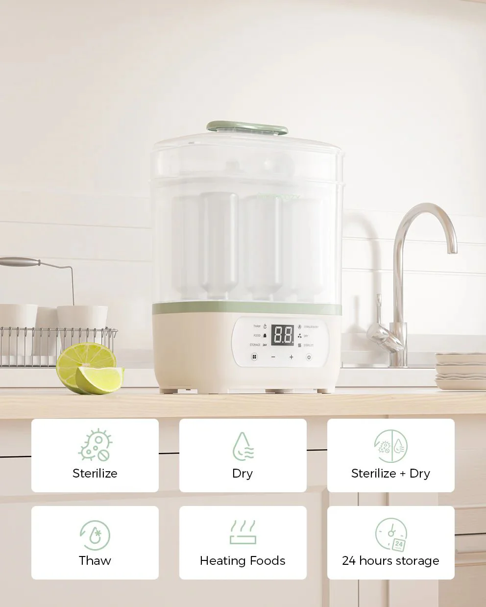 Sterilizator si uscator pentru biberoane 8 in 1 Momcozy White foto