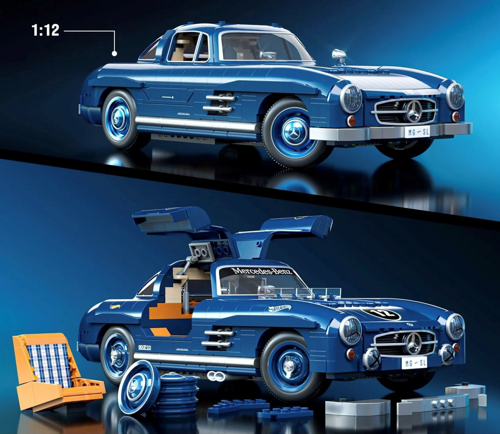 Set de constructie Hot Wheels Mercedes-Benz 300 SL, scara 1:12 foto