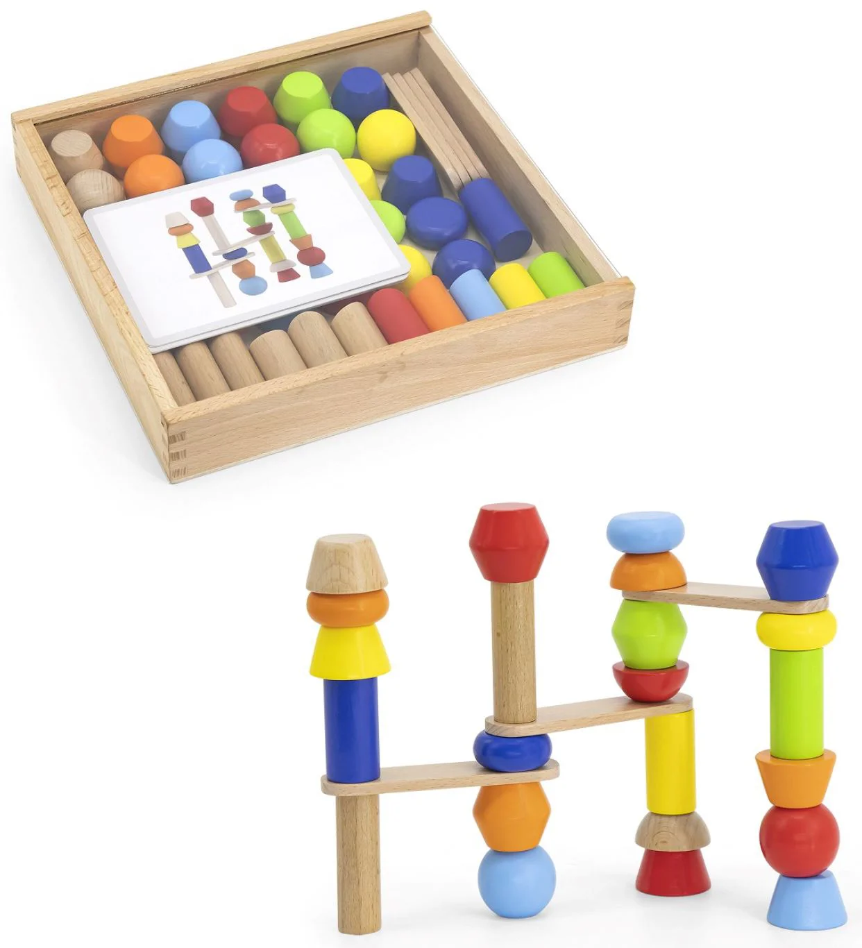 Constructor educativ din lemn Viga Toys Construieste Turnul, 46 el. foto