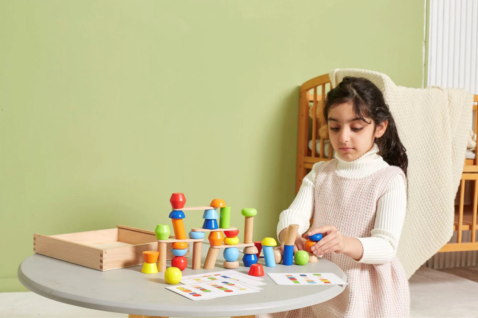 Constructor educativ din lemn Viga Toys Construieste Turnul, 46 el. foto