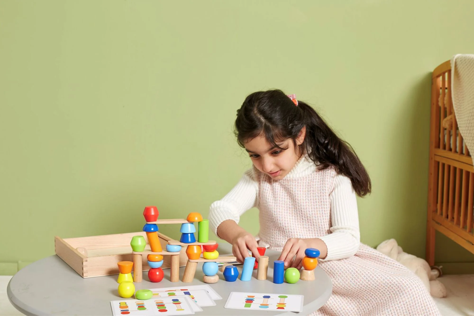 Constructor educativ din lemn Viga Toys Construieste Turnul, 46 el. foto