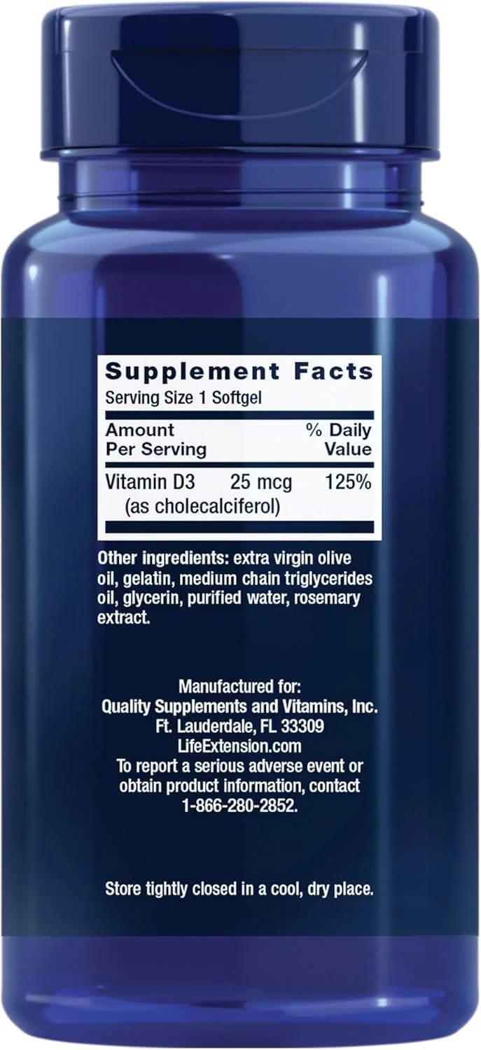 Supliment alimentar Life Extension Vitamin D-3 25 mcg 1000 IU, 250 capsule foto