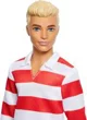 Papusa Ken Barbie cu parul blond si tricou in dungi foto