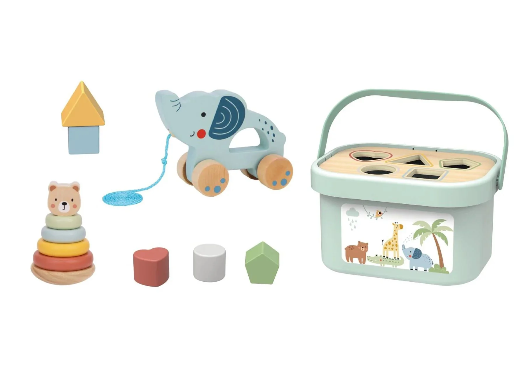 Set 3in1 Tooky Toy Sorter, Piramida si Elefant pe ata foto