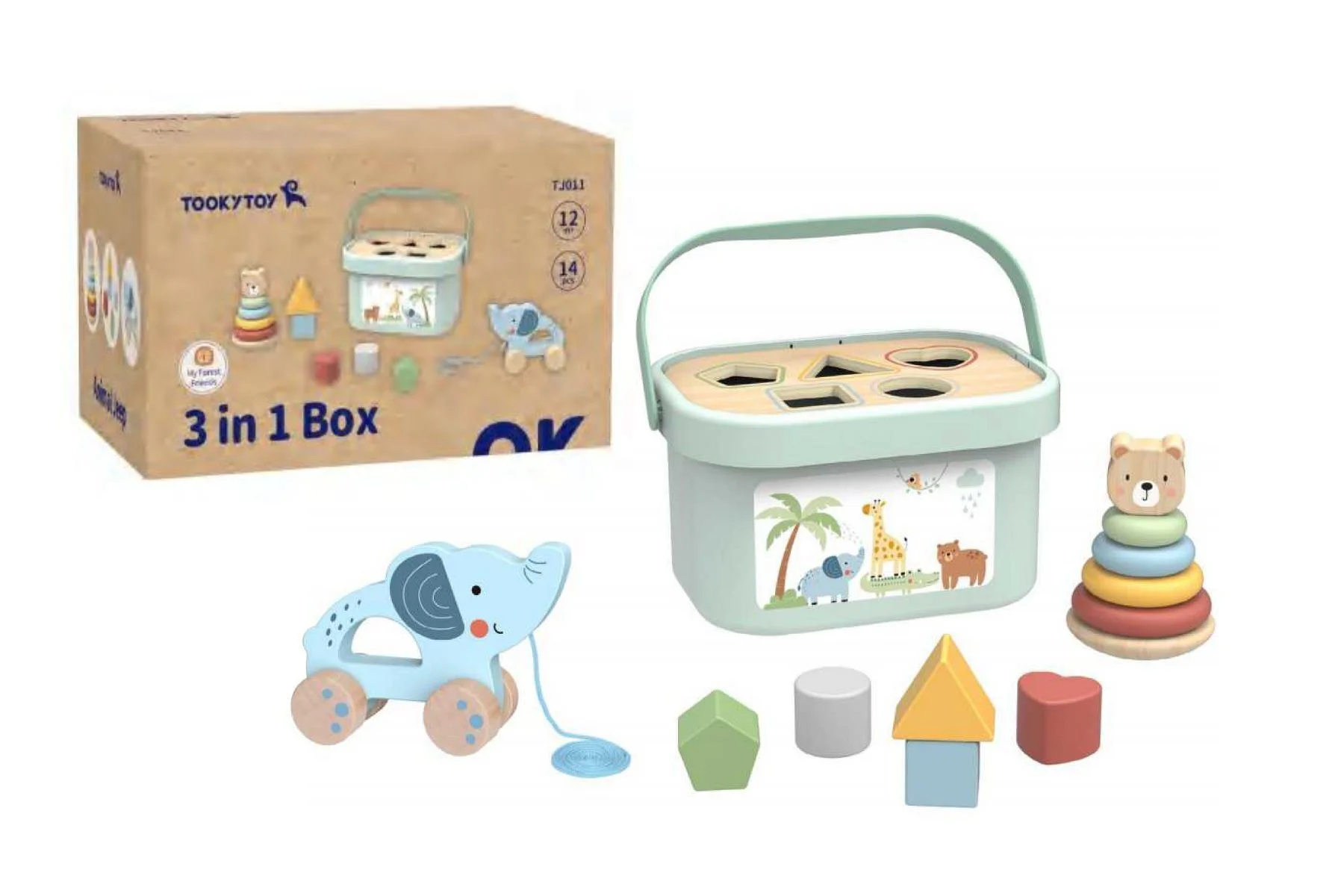 Set 3in1 Tooky Toy Sorter, Piramida si Elefant pe ata foto