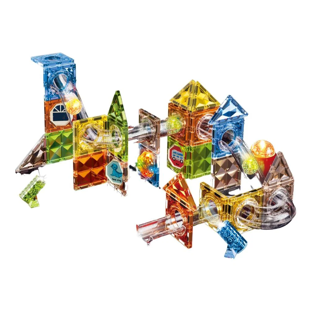 Set de constructie magnetic cu lumini si traseu cu bile, 69 el. foto