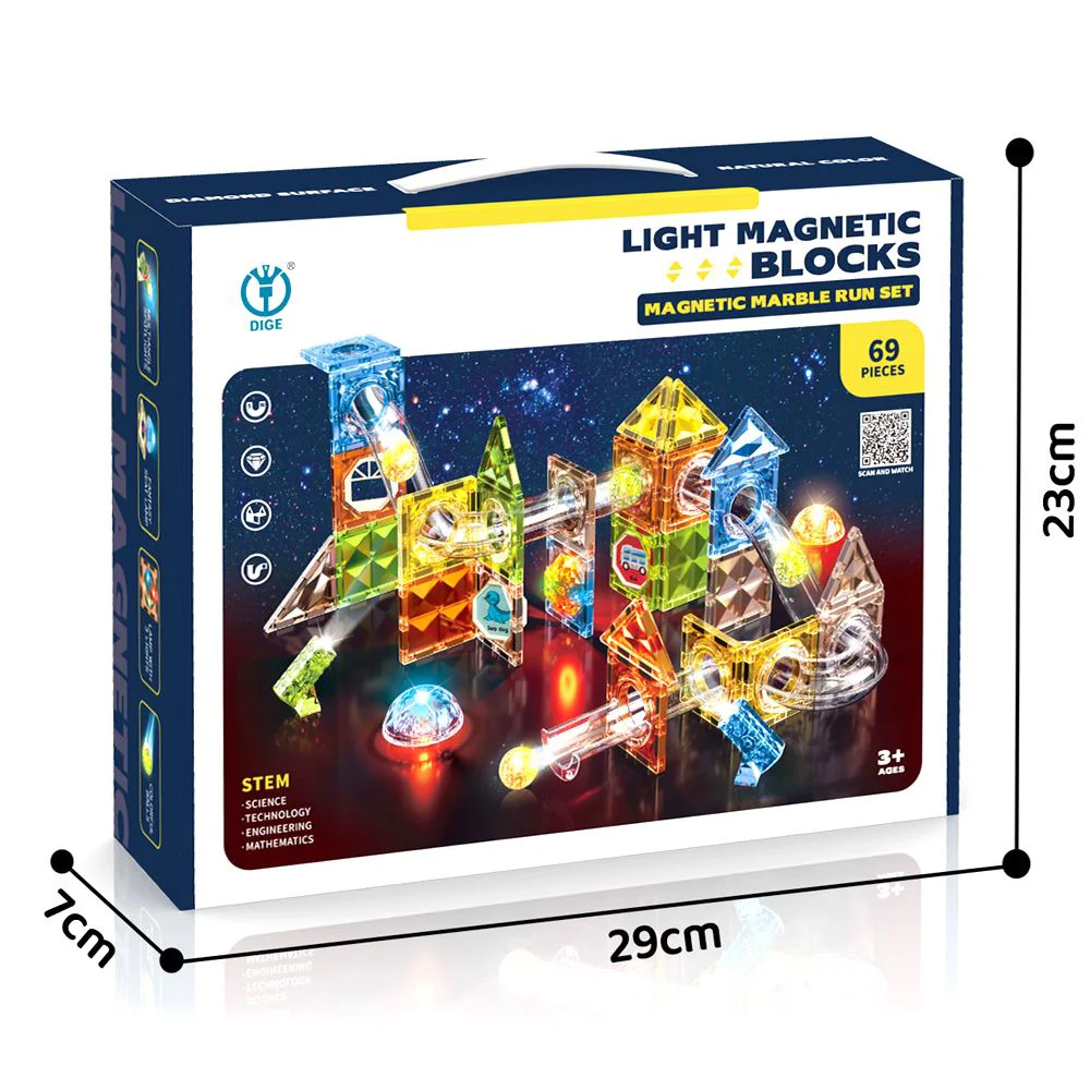 Set de constructie magnetic cu lumini si traseu cu bile, 69 el. foto