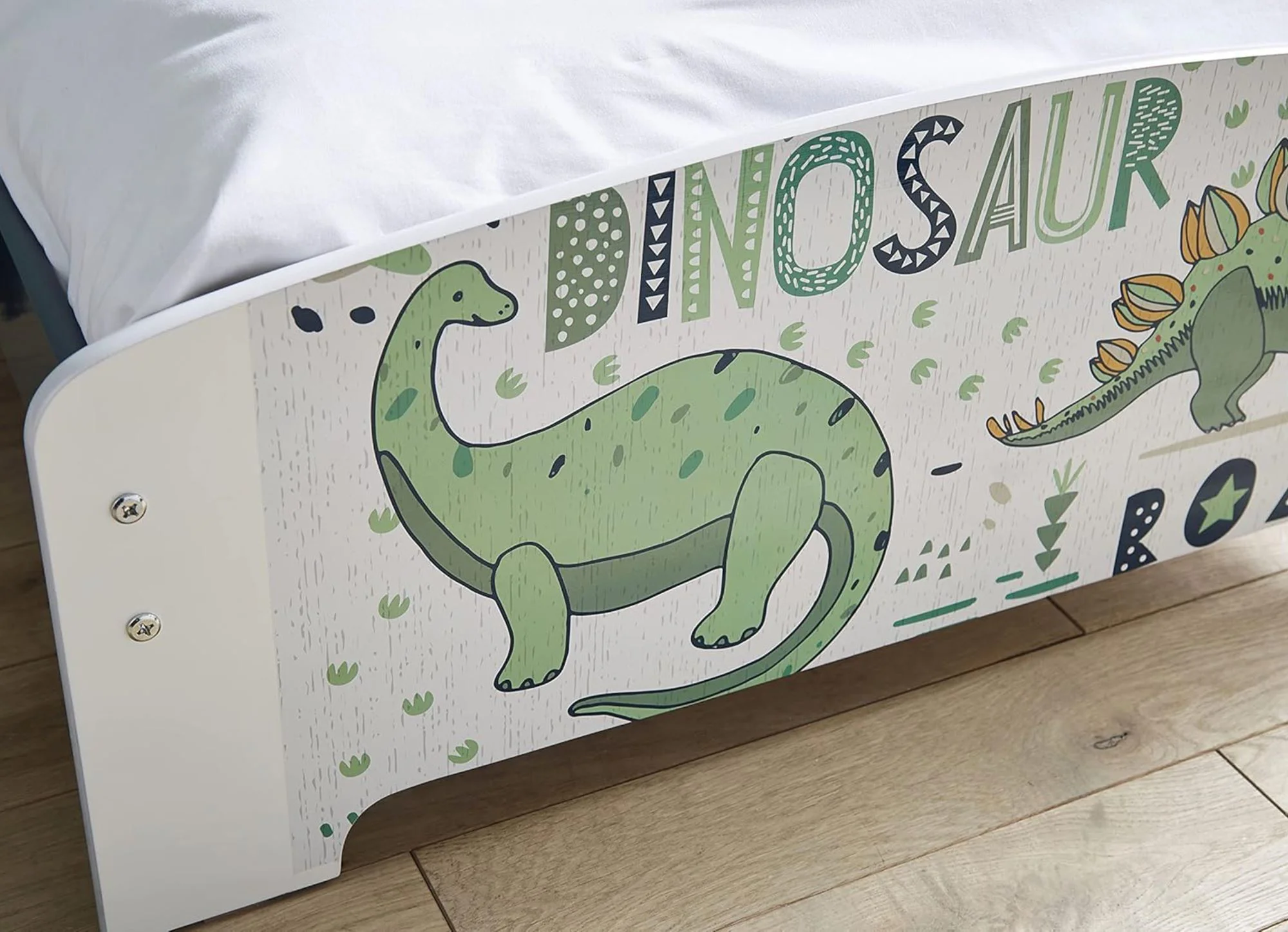 Pat pentru copii U-grow Junior cu protectii laterale, Dinozauri foto