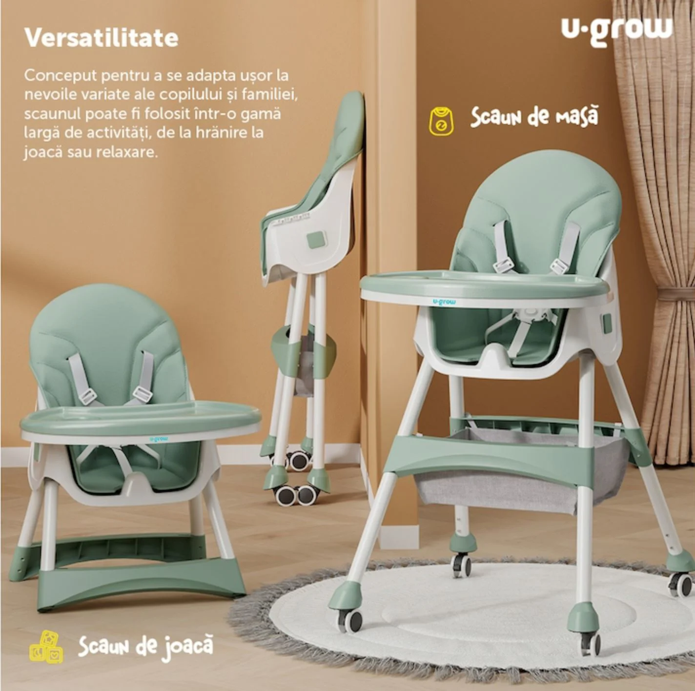 Scaun de masa 2 in 1 U-grow, Verde foto