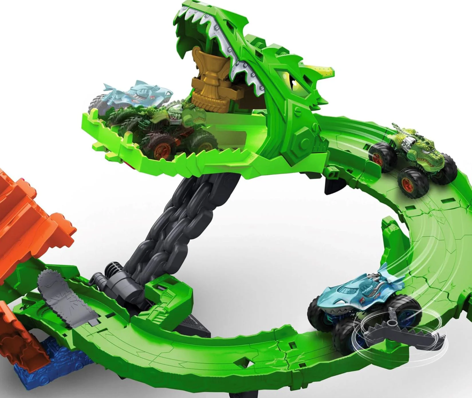 Set de joaca Hot Wheels Demolarea Dragonului cu 2 masini Monster Trucks foto