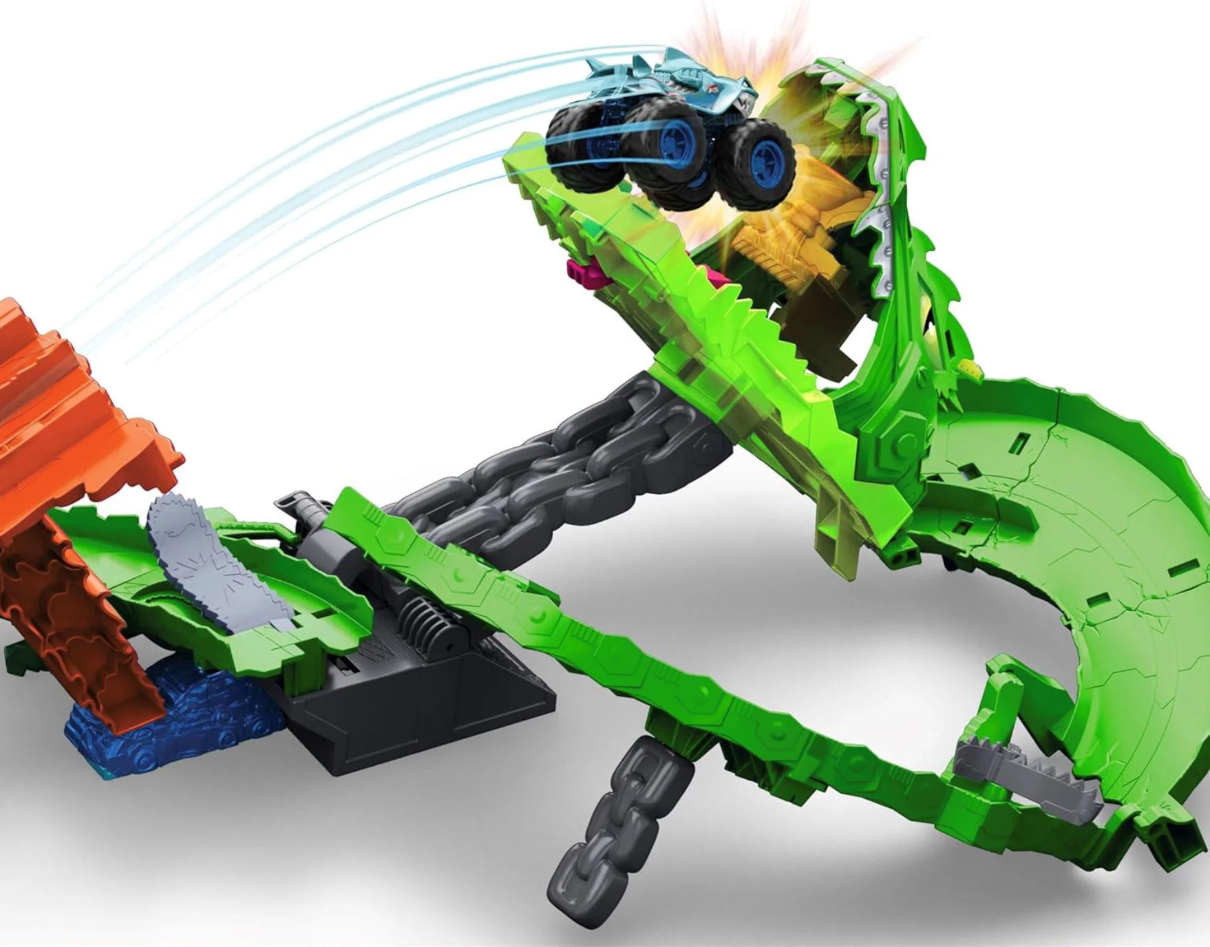 Set de joaca Hot Wheels Demolarea Dragonului cu 2 masini Monster Trucks foto