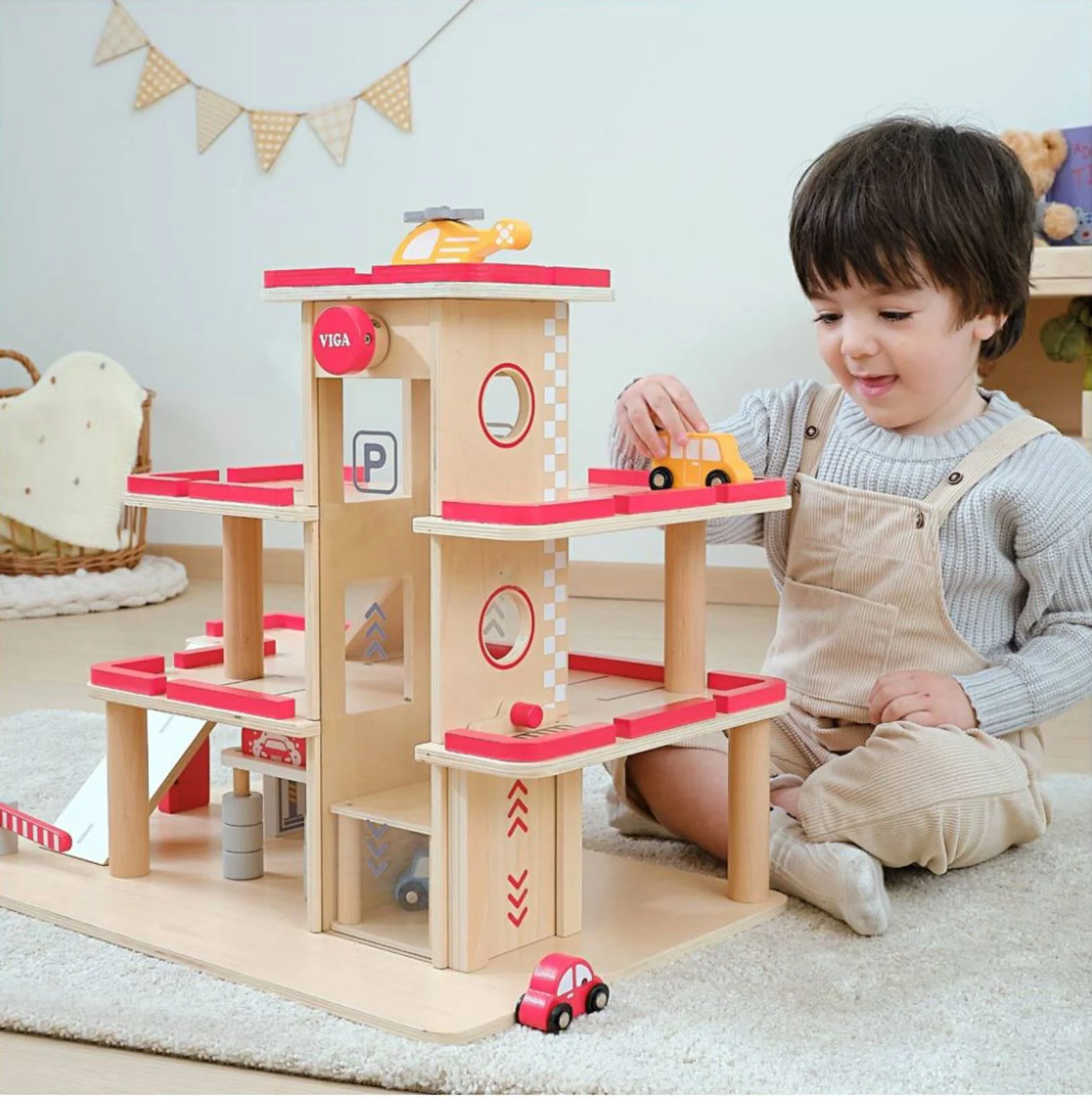 Set de joc din lemn Viga Toys Parcare-garaj foto