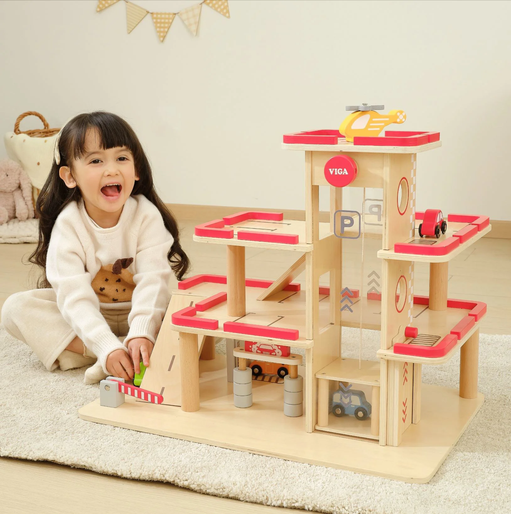 Set de joc din lemn Viga Toys Parcare-garaj foto