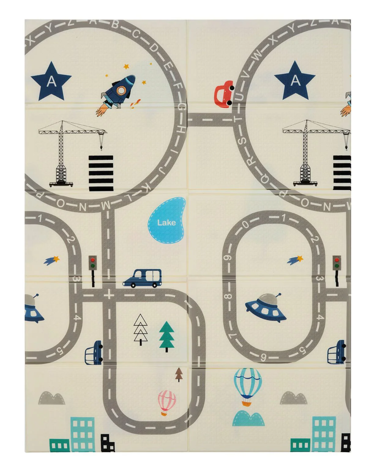 Covoras educativ U-grow cu 2 fete din spuma, Trafic rutier, 180x120x1cm foto