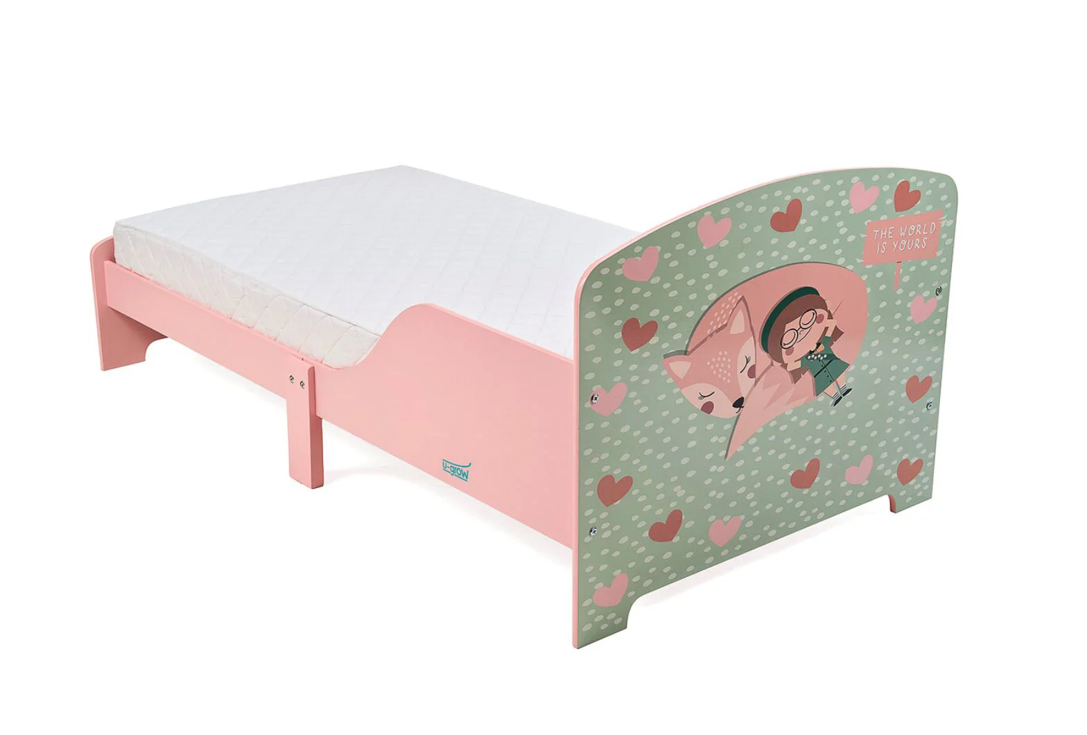 Pat pentru copii U-grow cu protectii laterale Pink Forest foto