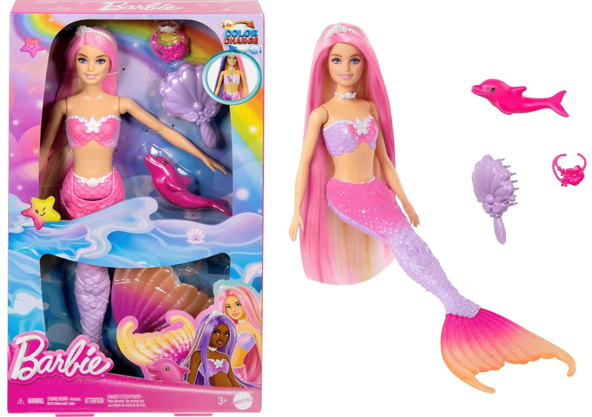 Set de joaca Barbie Sirena care isi schimba culoarea, cu accesorii foto