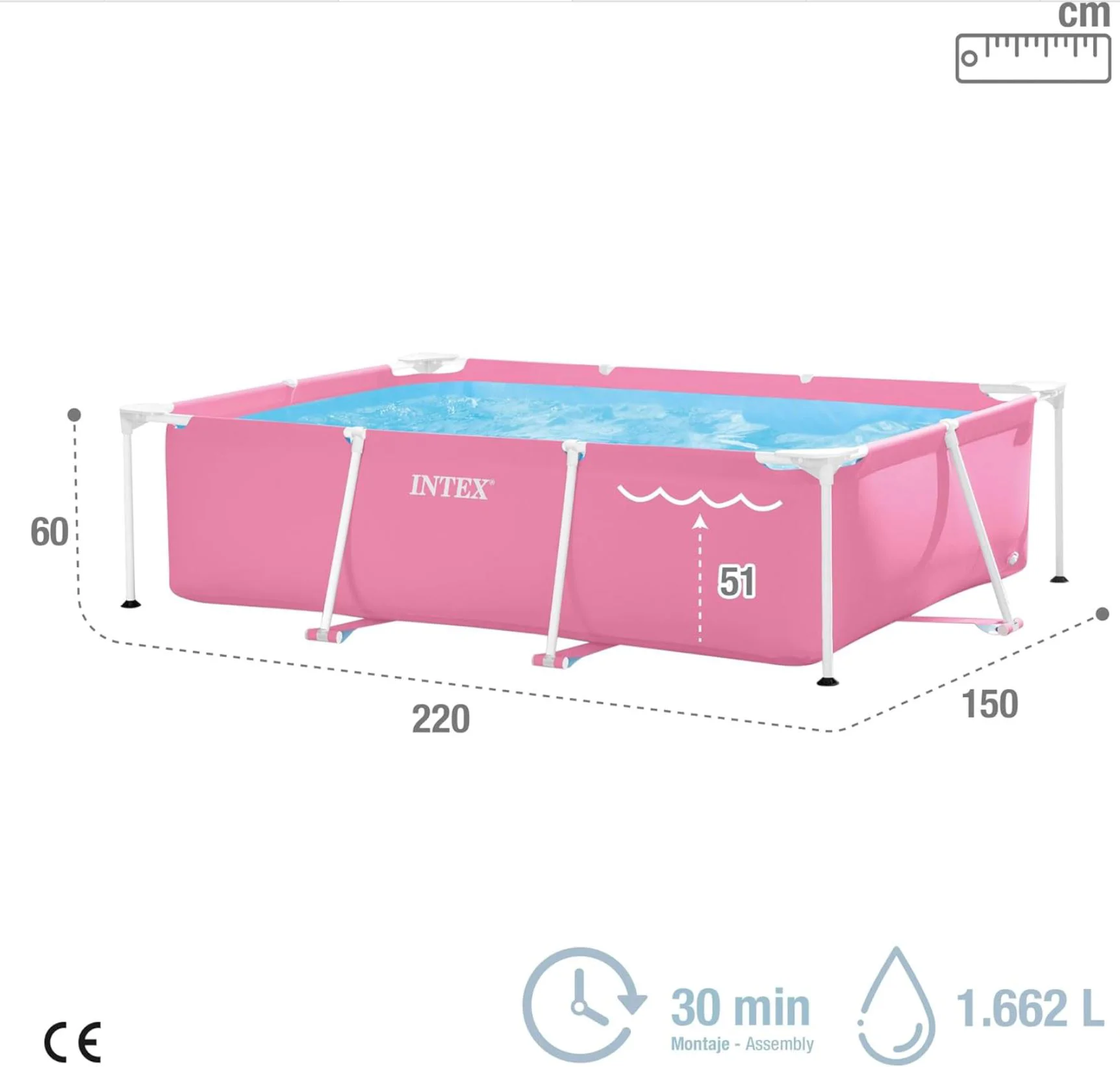 Piscina Rectangulara INTEX  220х150х60сm, 1622L, cadru metalic, roz foto
