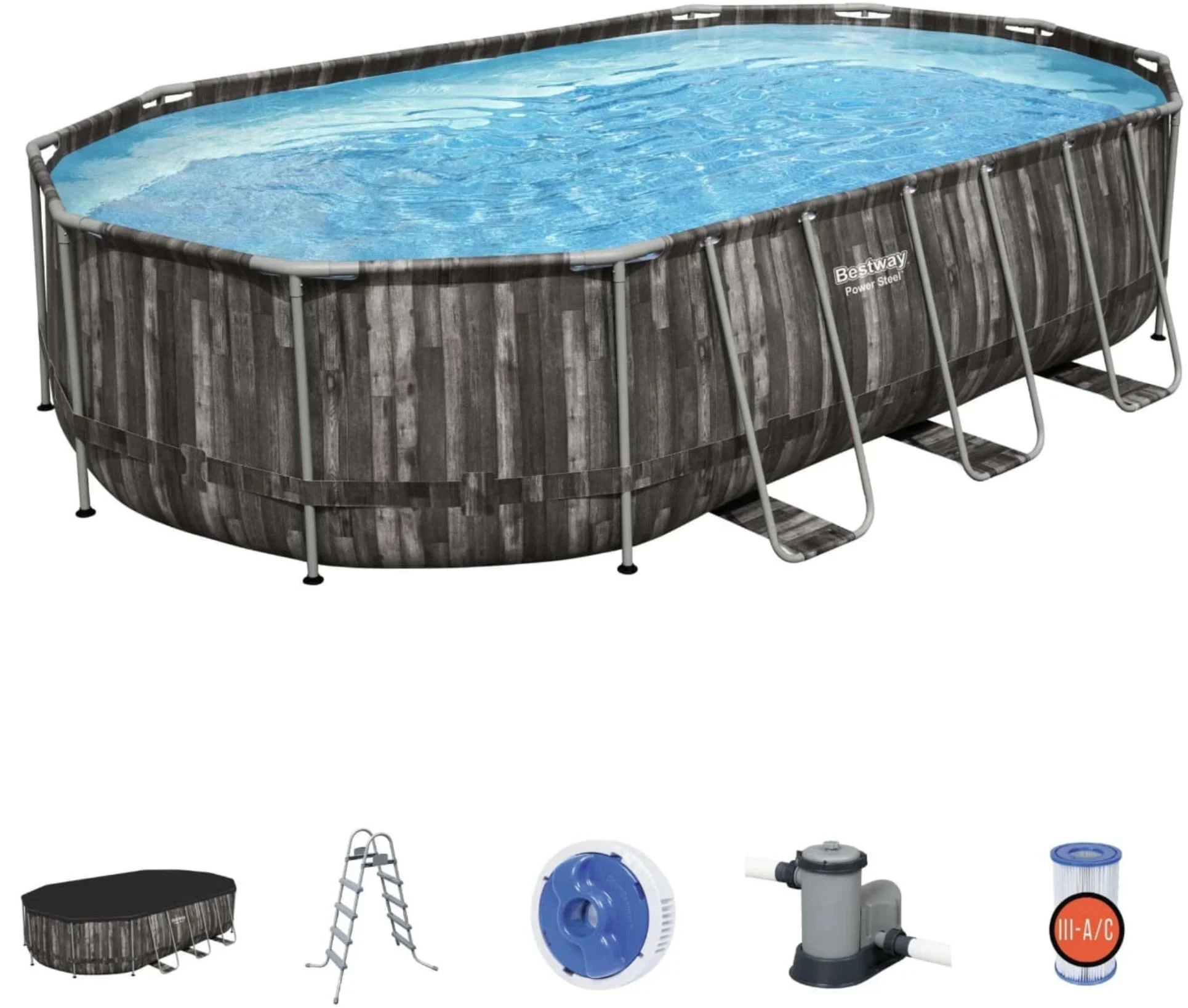 Piscina Bestway Power Steel Oval, 610x366x122cm, 20241L, carcas metal foto