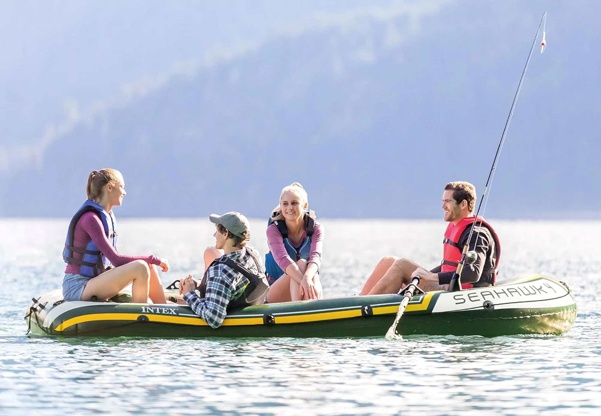 Barca gonflabila INTEX Seahawk 4, cu vasle si pompa, 351x145x48 cm, pana la 480 kg foto