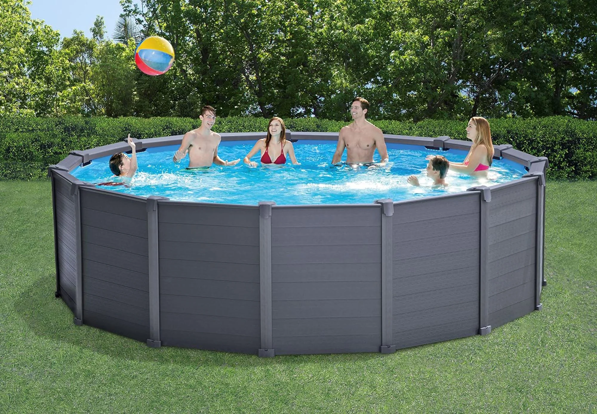 Бассейн INTEX Graphite gray panel 478Х124cm, 16805L, металлический каркас foto