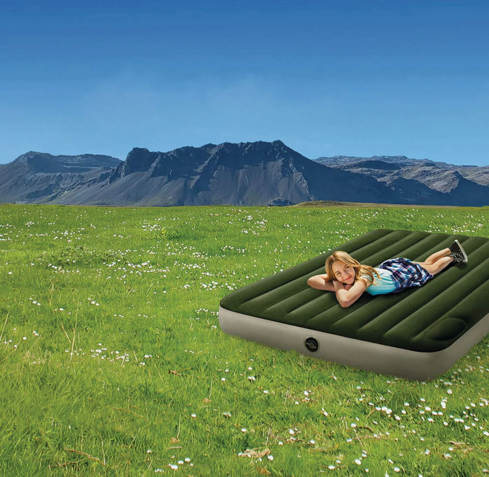 Надувной матрас INTEX Velur Downy, 152x203x25 см с встроенным ножным насосом foto
