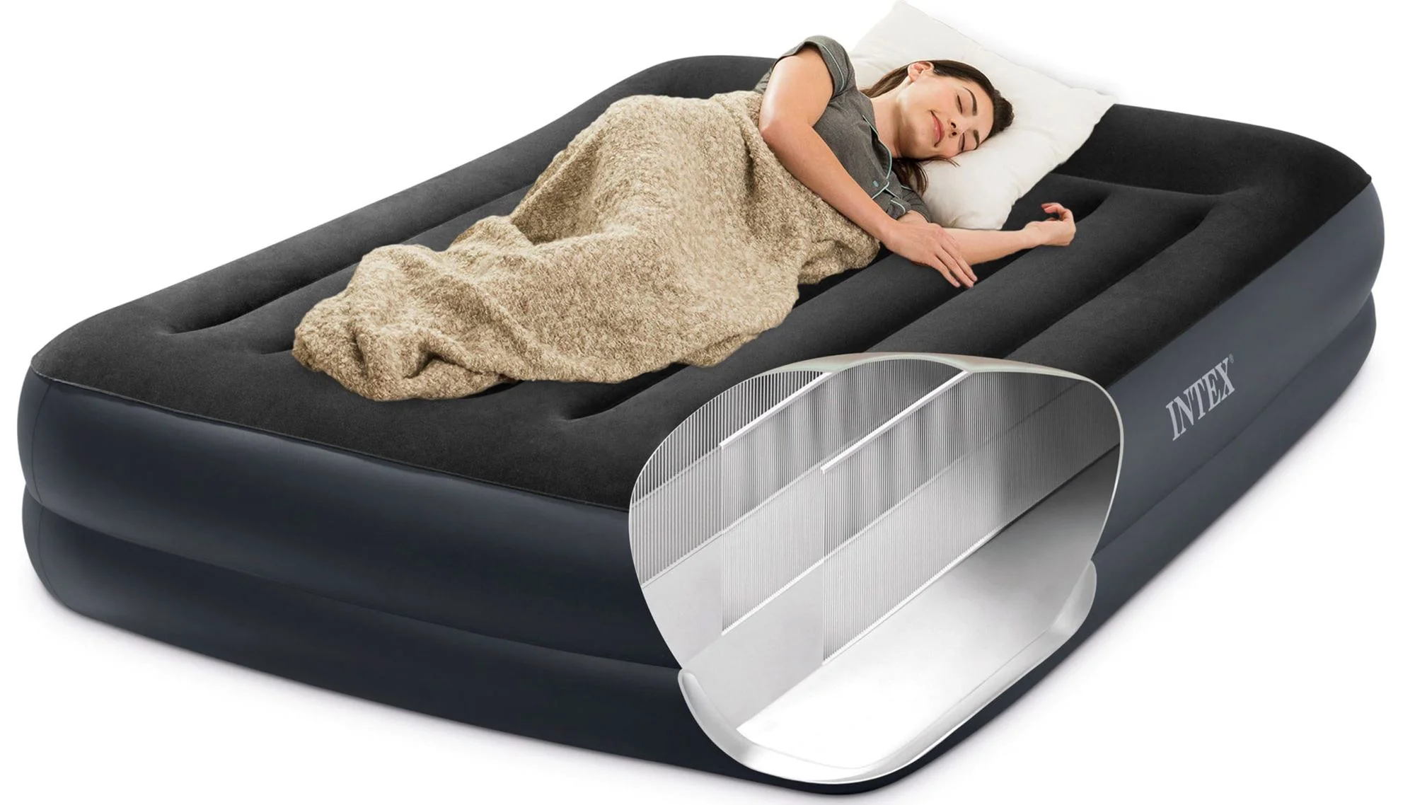 Надувная кровать INTEX Velur Pillow 152x203x42 см с подголовником и встроенным насосом foto