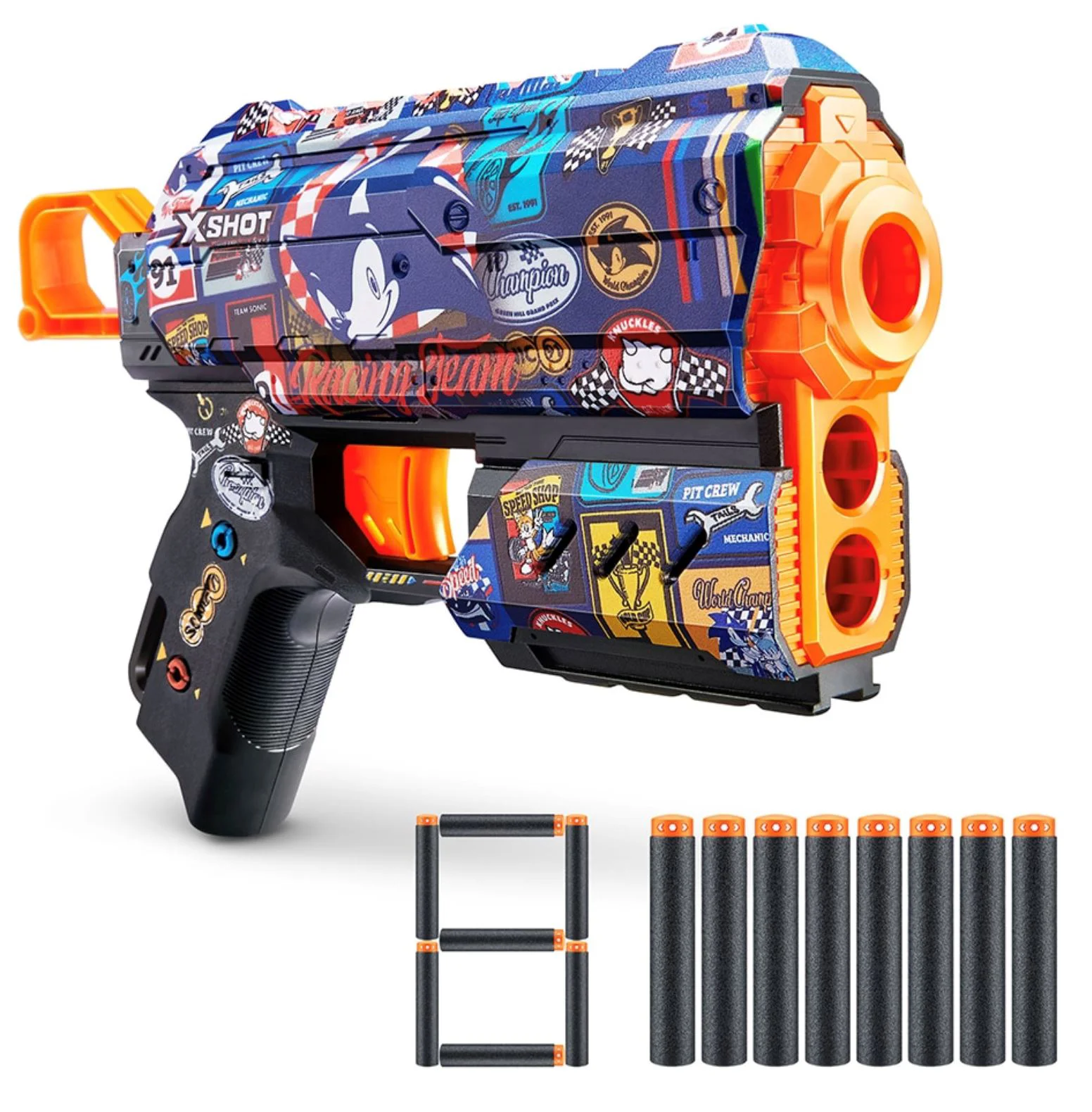 Игрушка для детей X-Shot Пистолет Skins Flux, Sonic, 8 снарядов, S1 foto