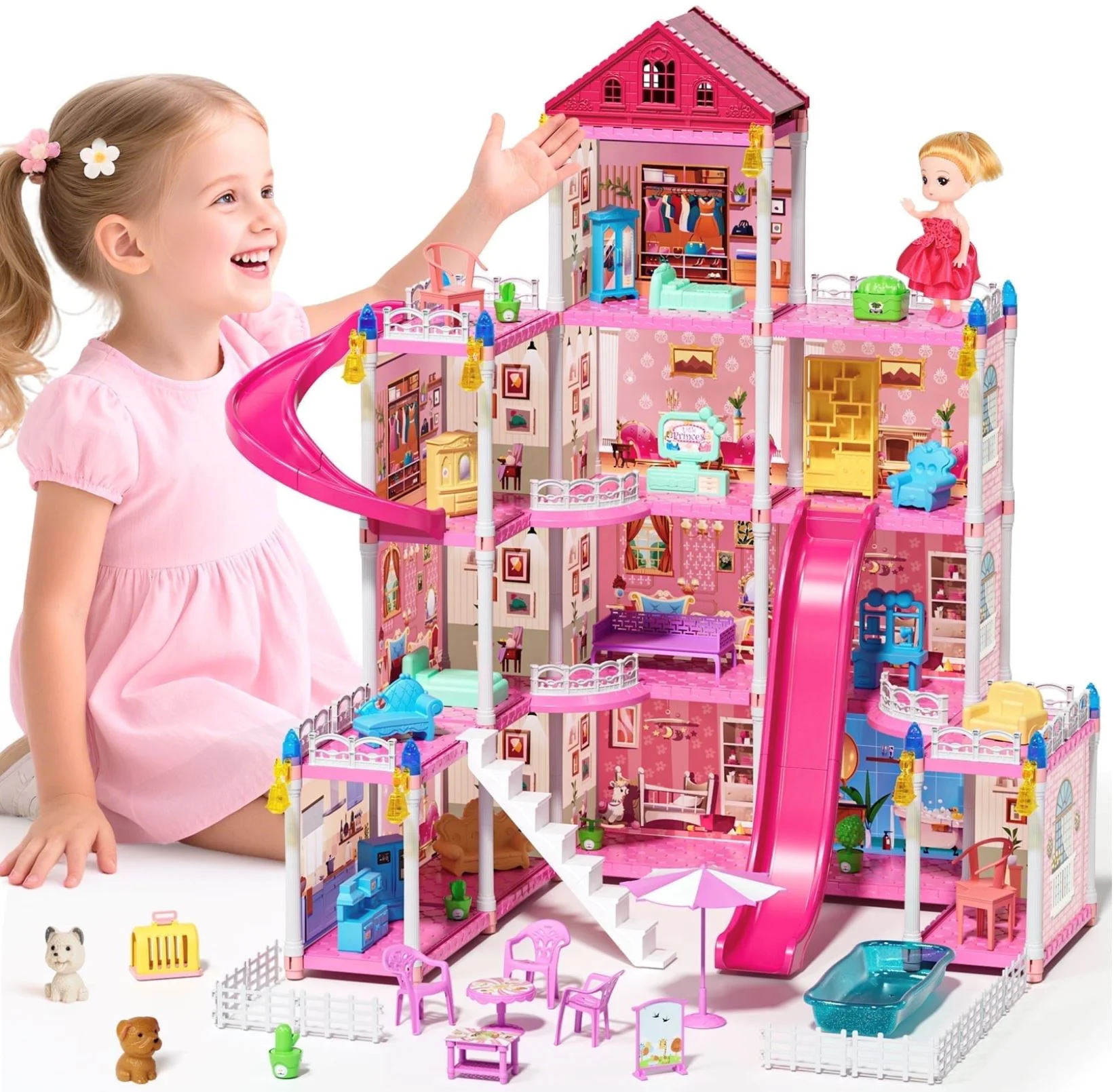 Casuta pentru papusi Essa Toys Vila Mica, cu accesorii, 297 el. foto