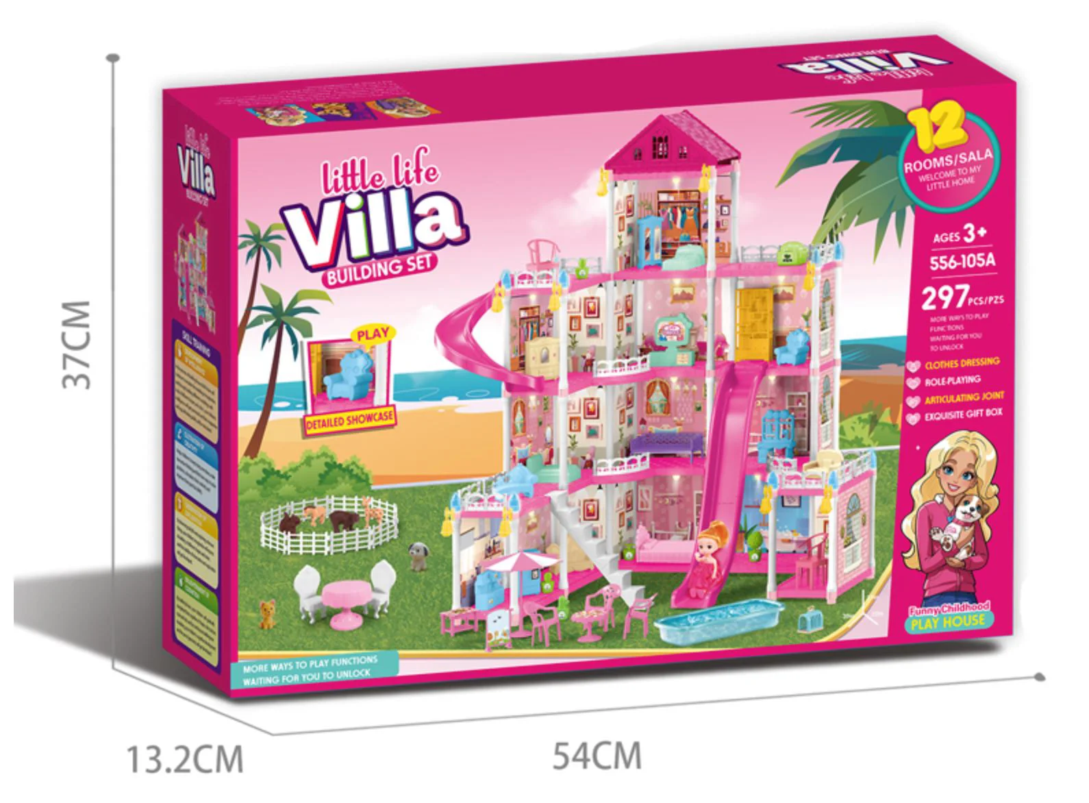 Casuta pentru papusi Essa Toys Vila Mica, cu accesorii, 297 el. foto