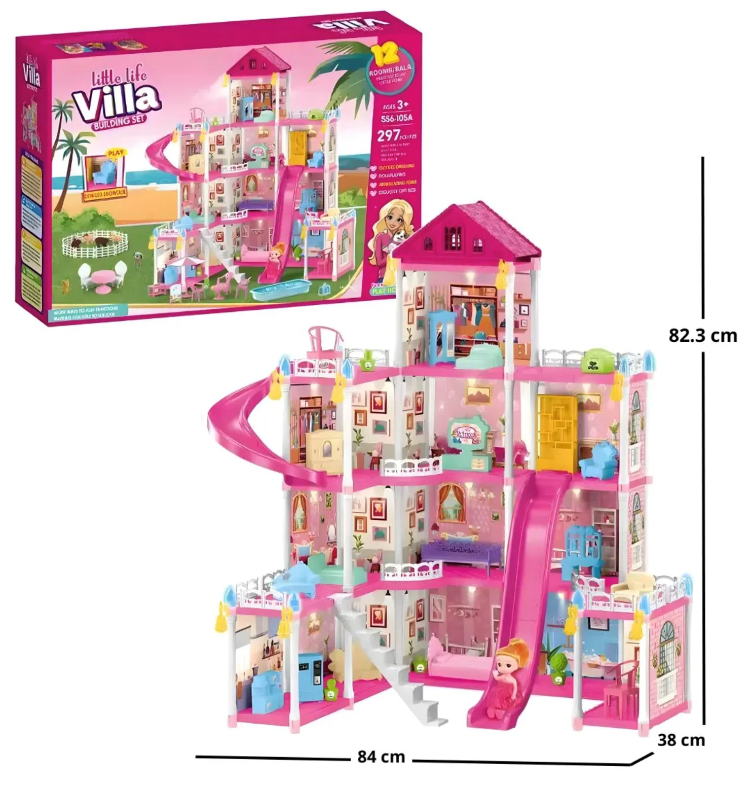 Casuta pentru papusi Essa Toys Vila Mica, cu accesorii, 297 el. foto
