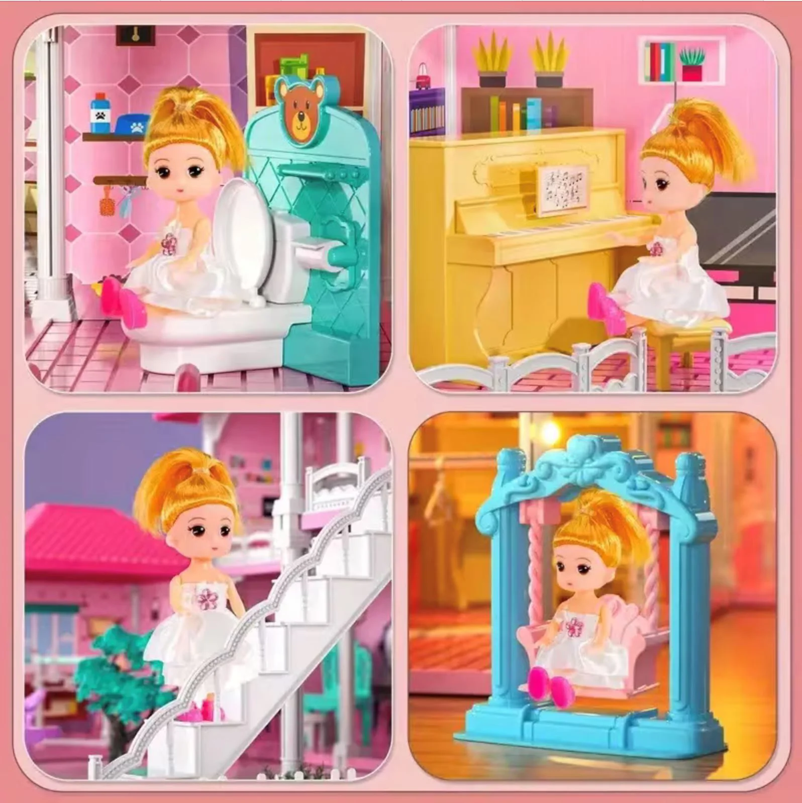 Casuta pentru papusi Essa Toys Vila Mica, cu accesorii, 297 el. foto