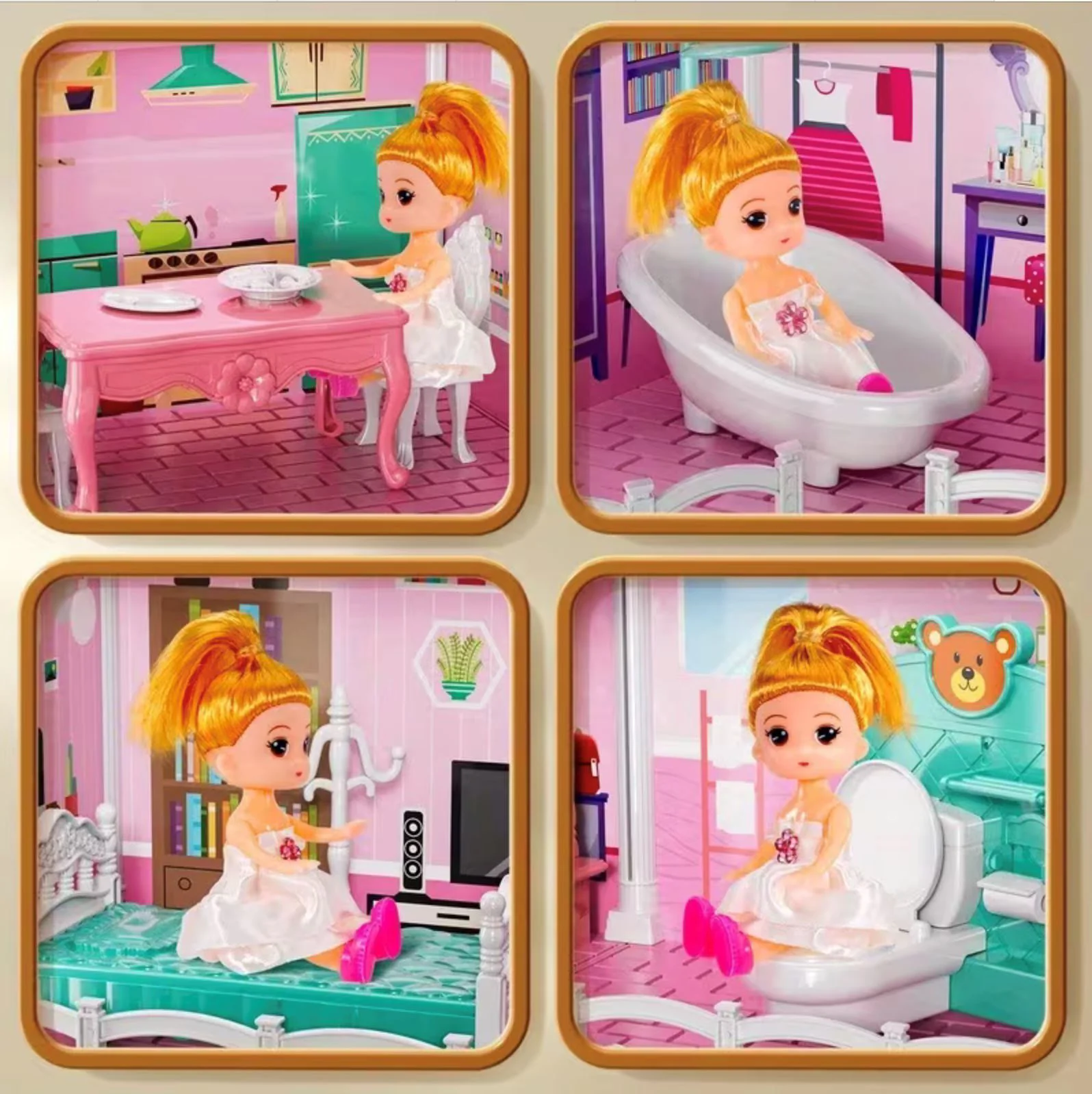 Casuta pentru papusi Essa Toys Vila Mica, cu accesorii, 297 el. foto
