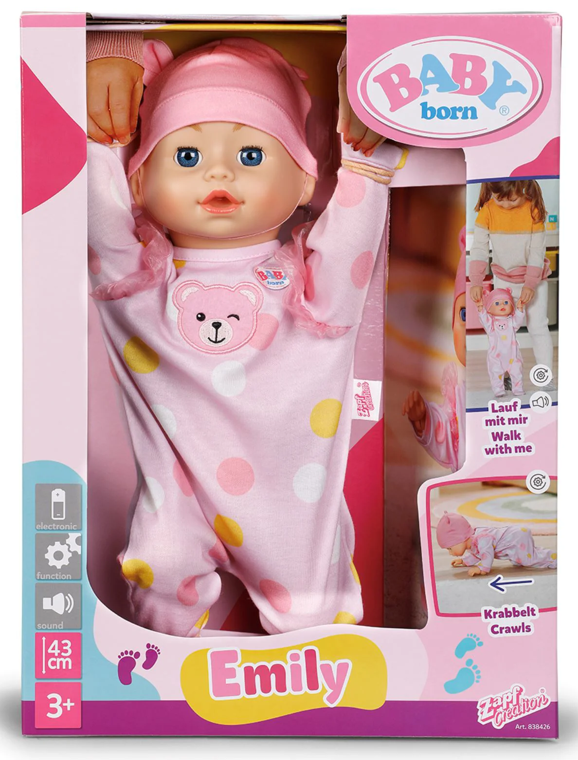 Papusa interactiva Baby Born Emily bebelus care merge, 43 cm foto