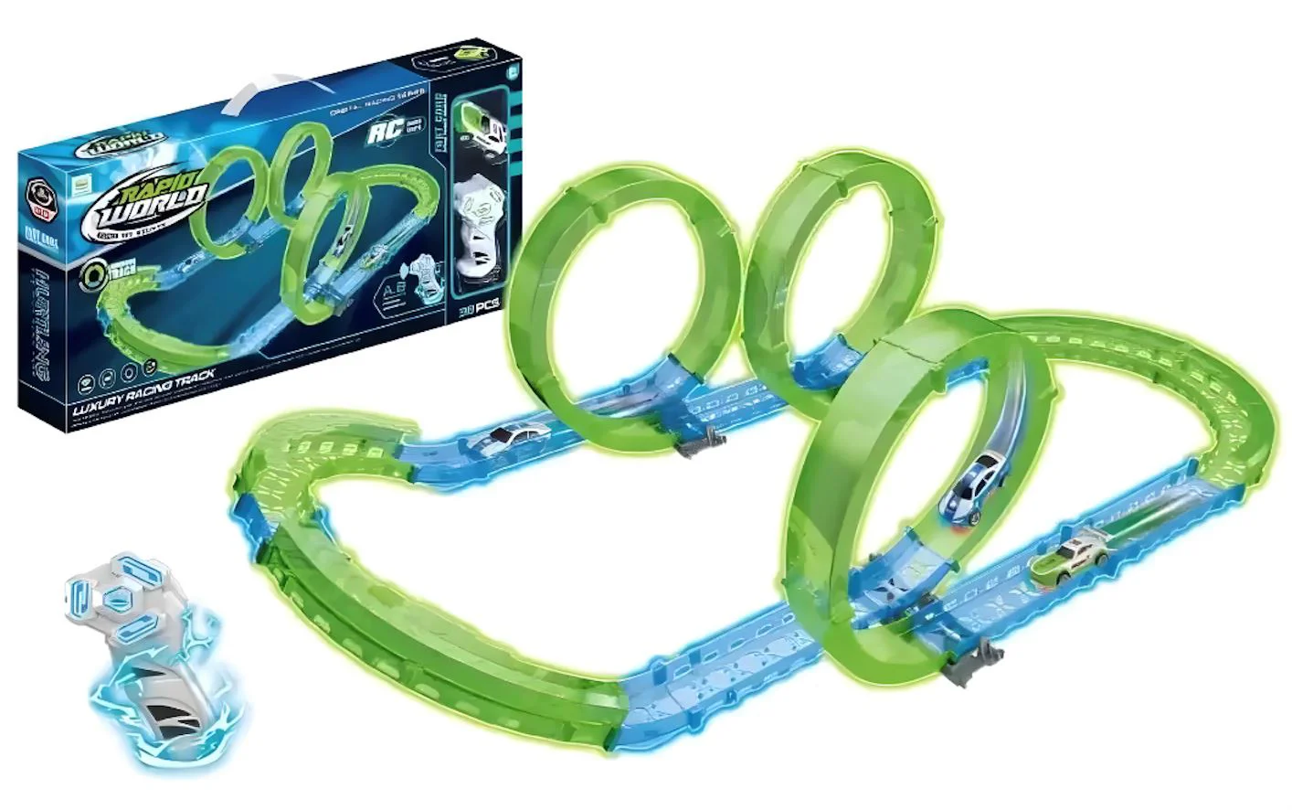 Set de constructie Essa Toys Pista auto cu telecomanda si lumini foto